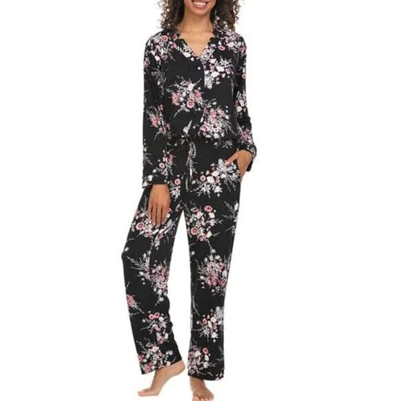 New Flora Nikrooz Plus Soft Floral Notch Collar 2-Pc Sleepwear Lounge Pajama Set - Picture 1 of 9